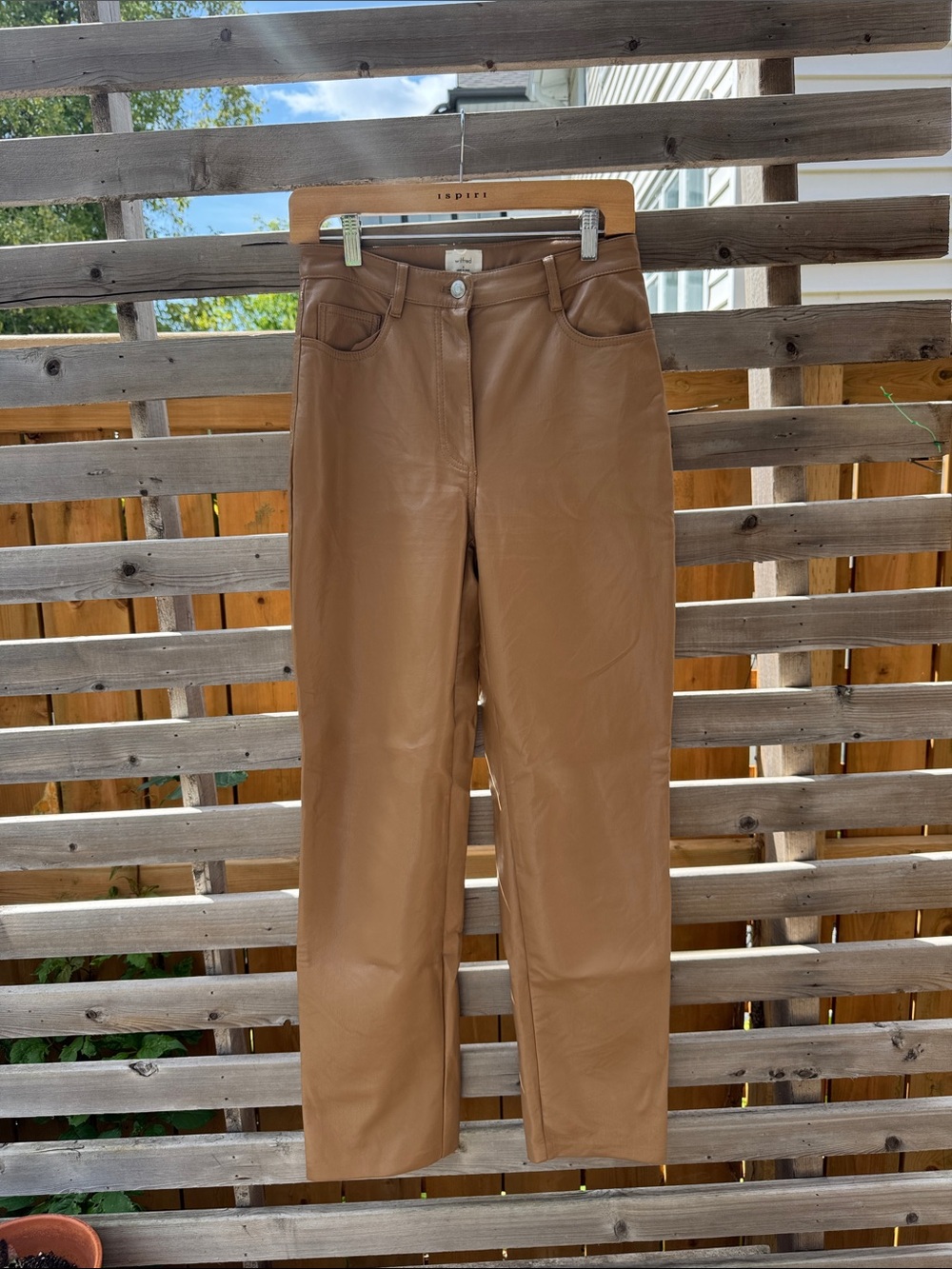 Wilfred Tan Vegan Leather Straight Leg Pants